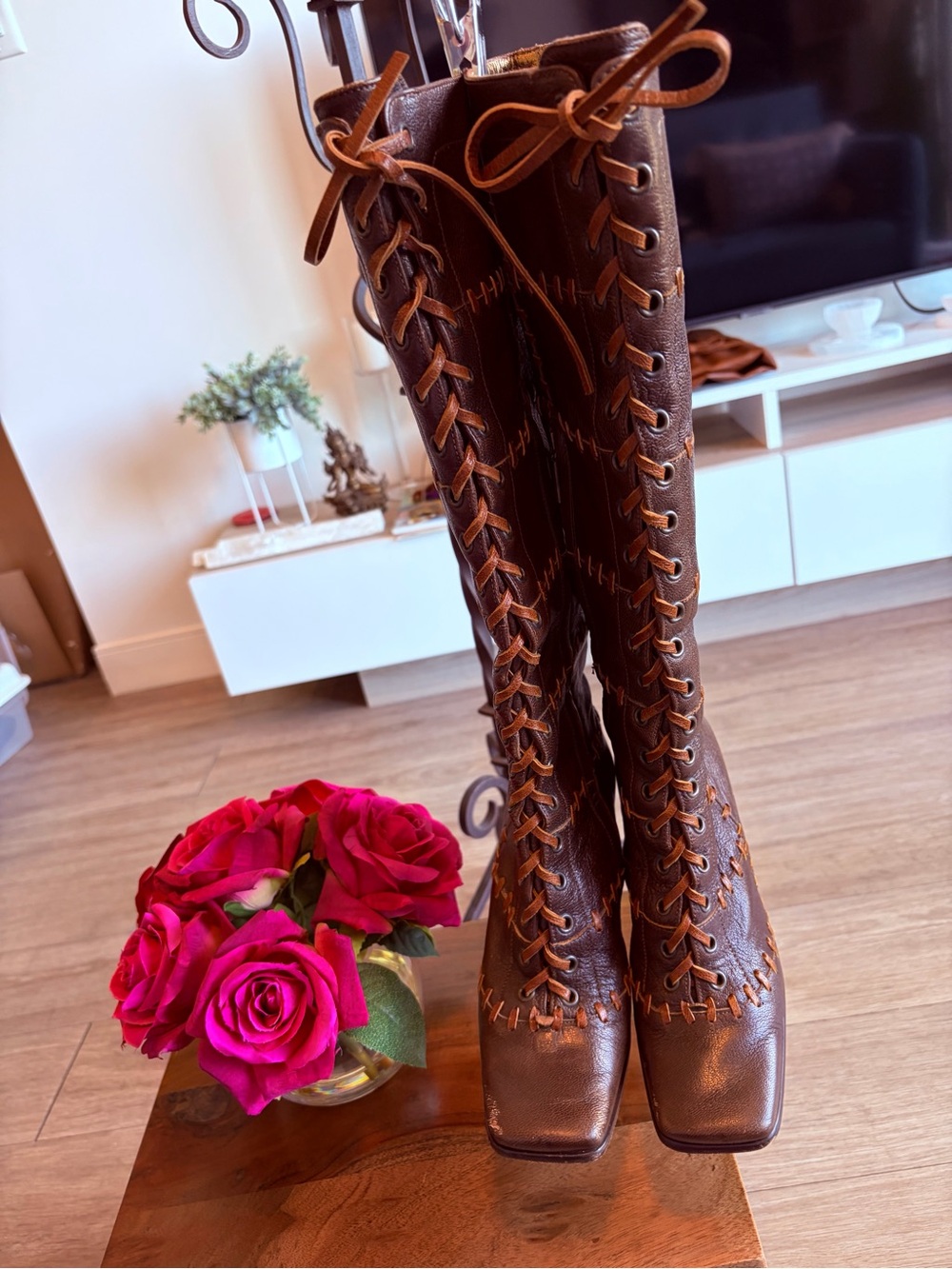 Dolce & Gabbana Brown Lace-Up Knee-High Boots